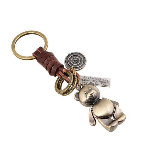 New Arrival Keychain Creative Gifts of men and women Lovely Bear Retro Alloy Braided Leather Keychain key chains key rings